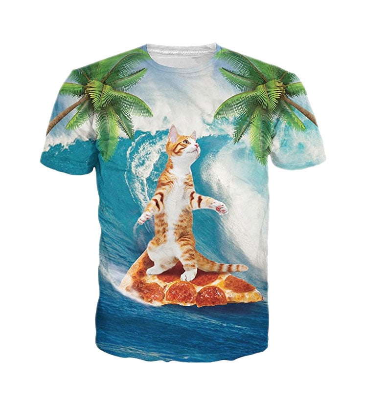 Pizza Surfing Cat T-Shirt