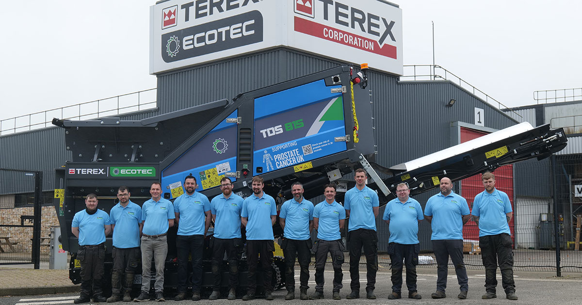 Terex Ecotec Promotes Cancer Awareness With Custom Blue TDS 815 Shredder