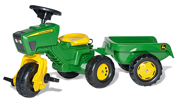 John Deere 3-Wheeled Pedal Tractor with Trailer
