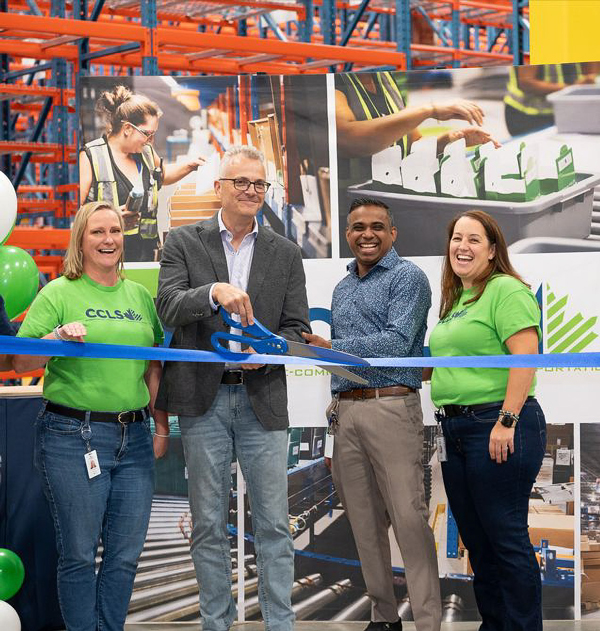 CCLS Opens New Logistics Facility In Mississauga. From left to right: Natalie Zieman, Senior Vice President, CCLS; Scott Lane, President, Canada Cartage; Riaz Fazil, General Manager, CCLS; and Salina Dias, Director of Operations, CCLS, celebrate the official opening of the new CCLS facility in Mississauga — a significant milestone in the company’s ongoing expansion and commitment to delivering exceptional logistics solutions.