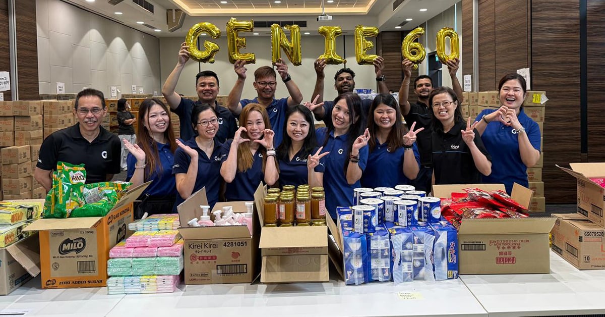 Genie Celebrates 60 Years. Genie team members in Singapore celebrated the company’s 60th anniversary with a service event, packing essential items into jute bags for seniors in the community.