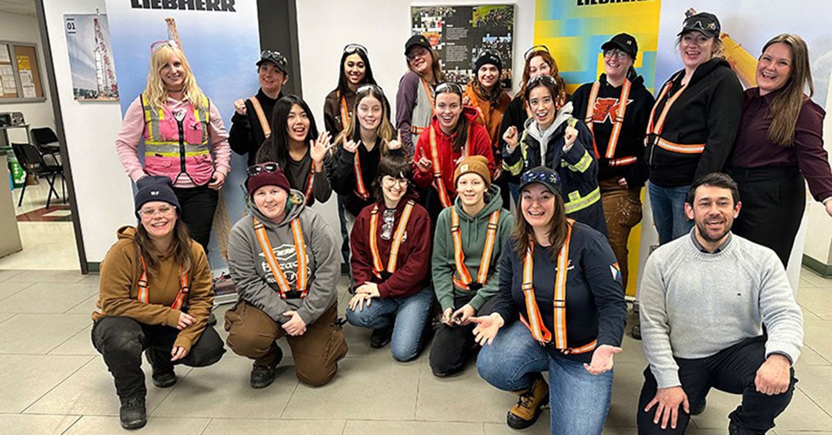 Liebherr-Canada Creating Skilled Trades Opportunities. In the photo: Liebherr-Canada hosted a group of Women Building Futures students at its Acheson branch in March this year..