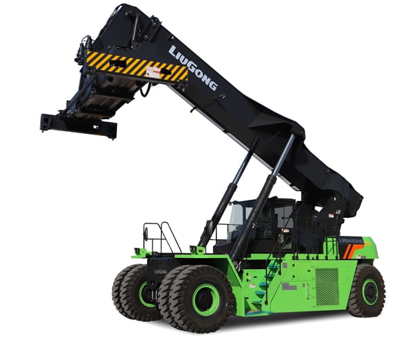 LiuGong Launches New Battery-Electric Construction And Material Handling Equipment. LRSE4531E Fully Electric 45-Ton Reach Stacker.