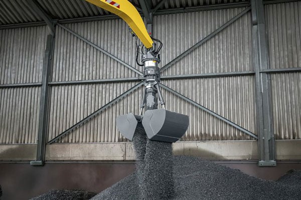 Liebherr Attachments And Quick Coupling Systems For Scrap Handling And Recycling. Pictured: Liebherr GMZ 40 clamshell grab.