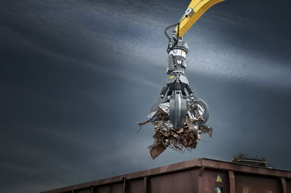 Liebherr Attachments And Quick Coupling Systems For Scrap Handling And Recycling. Pictured: Liebherr GMM 35-5 multi-tine grab.