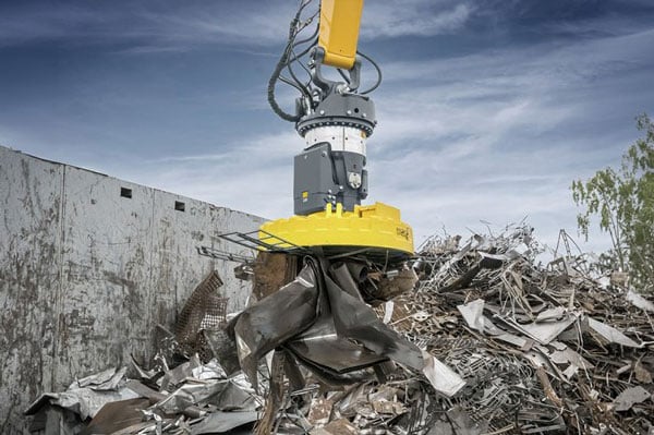 Liebherr Attachments And Quick Coupling Systems For Scrap Handling And Recycling. Pictured: Liebherr Lifting Magnet.