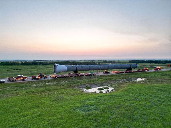 Super-Heavy Load Affects Travel In Central Alberta. Pictured: C3 splitter used in chemical plants to separate ethylene from ethane.