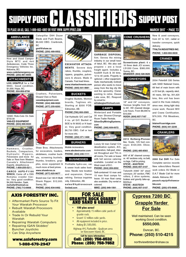 Classified ads in Supply Post print edition