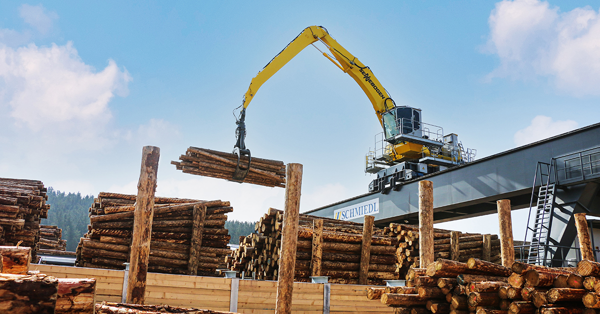 Electric Sennebogen Material Handler Complements State Of The Art Sawmill